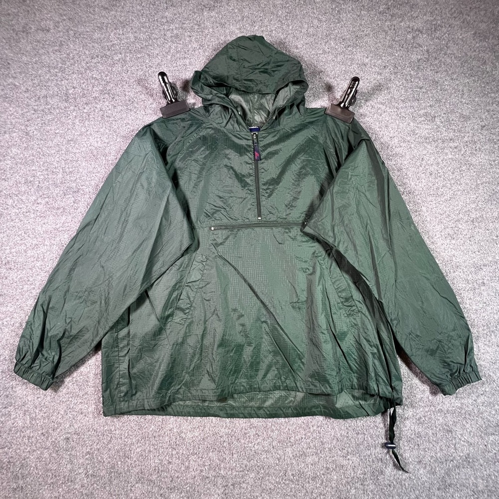 Catalina Windbreaker Jacket Men's 2XL Green Nylon Ripstop Hooded Hiking 1/4-Zip